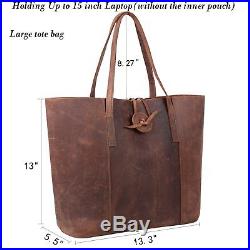 Vintage Genuine Cow Leather Tote Bag for Women Handbag Shoulder laptop Bag