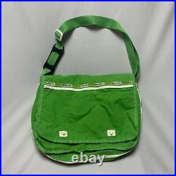 Vintage LeSportSac Green Messenger Shoulder Crossbody Work School Bag Laptop