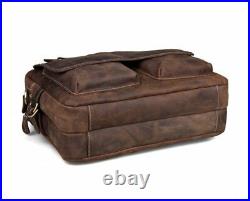 Vintage Leather Briefcase Shoulder Bag 17 In Laptop Satchel Office Messenger Bag
