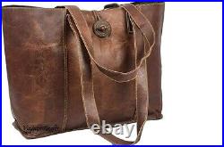 Vintage Leather Tote Handbag Shopper Purse Office Laptop Shoulder Bag for Women