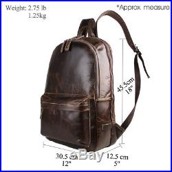 Vintage Men Women Leather Backpack Travel Hiking 16 Laptop School Bag Daypack