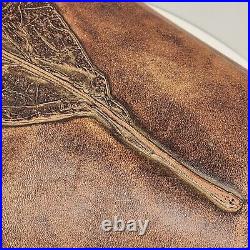 Vintage briefcase women's brown tooled leather leaf laptop office handmade rare