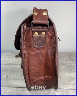 Vtg Brown Leather Shell Shoulder Bag Hunting Messenger School Laptop Pack