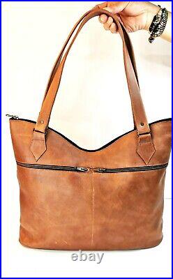 WBLD Women's Soft Leather Tote Shoulder Bag Work Handbag xx inc Laptop with Zipp