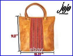 WBLD- genuine cow Leather Tote Bag Shoulder Bag with Fabric Fit for 15 Laptop