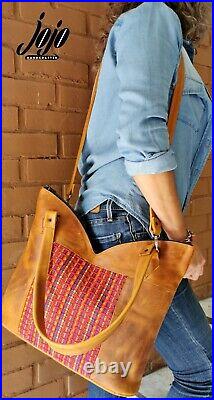WBLD- genuine leather shoulder Tote bag with fabric holders laptop tablet