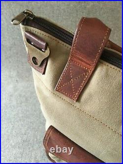 Waxed Canvas Tote Bag Goat Leather WC-TOTE-P Pocket Handmade 13 Laptop YKK Zip