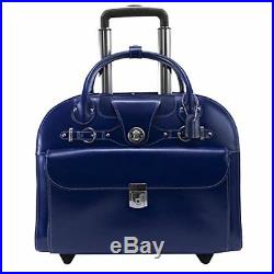 Wheeled Women's Laptop Briefcase, Leather, Mid-Size, Navy EDGEBROOK McKlein