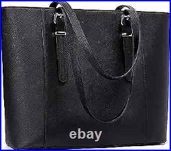 Women Briefcase 15.6 inch Laptop Tote Bag Vintage Leather Handbags 4-black