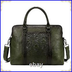 Women GENUINE LEATHER Floral Handbag Ladies Stylish Vintage Embossed Laptop Bag