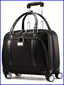Women's Faux Leather Wheels Mobile Travel Office Black Laptop Tablet Spinner Bag
