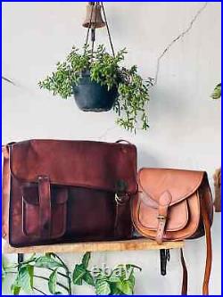 Women's Italian Leather Vintage Laptop Handmade Briefcase Bag All in One Bag