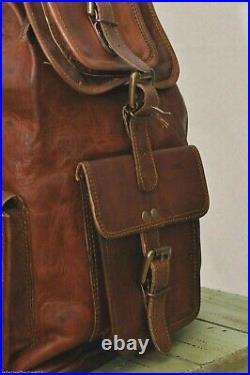 Women's LARGE Backpack Handmade Real Leather Travel Rucksack Brown Laptop Bag