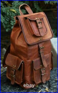 Women's LARGE Backpack Handmade Real Leather Travel Rucksack Brown Laptop Bag