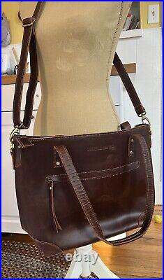 Women's Montana Hudson Vintage Eva Leather Zip Tote Laptop Bag Sepia