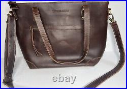 Women's Montana Hudson Vintage Eva Leather Zip Tote Laptop Bag Sepia