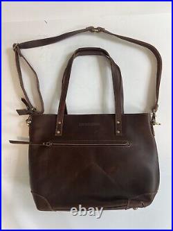 Women's Montana Hudson Vintage Eva Leather Zip Tote Laptop Bag Sepia