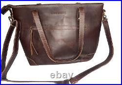 Women's Montana Hudson Vintage Eva Leather Zip Tote Laptop Bag Sepia