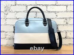 Women's Top Grain Italian Leather Bag MSRP $390 Navy-Blue-White