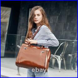 Womens Briefcase Oil Wax Genuine Leather fit 15.6 Inch Laptop Vintage Busines