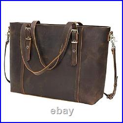 Womens Leather Laptop Tote Shoulder Bag Vintage Handbag 15.6 Computer Work