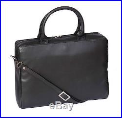 Womens Real Leather Briefcase Messenger Shoulder Office Laptop Bag Black
