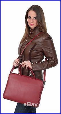 Womens Red Leather Briefcase Business office Bag A4 Files Laptop Shoulder Bag