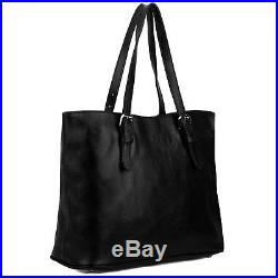 Yaluxe Women's Soft Cowhide Leather Work Tote Shoulder Laptop Bag Fits 13 Black
